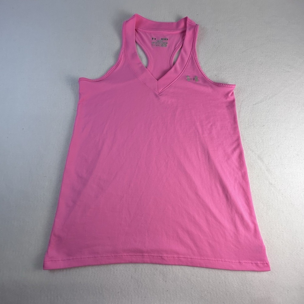 Under Armour Womens HeatGear Racerback Tank Top Pink V-Neck Semi-Fitted Medium